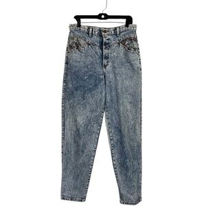 Vintage ZENA 80s/90s Acid Wash High Rise Jeans with Tapestry Floral Panels SZ 14